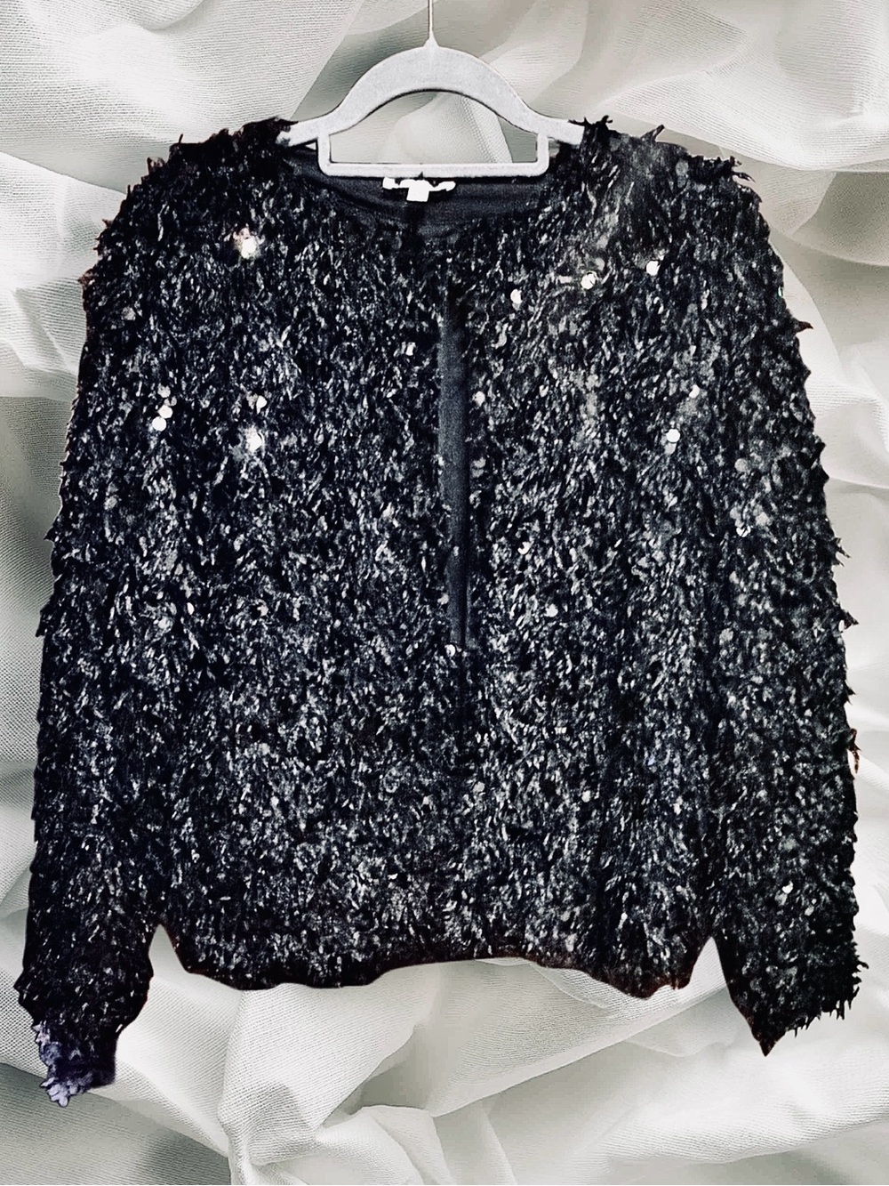 ODDY Black Textured Sequin Women's Teddy Jacket size Medium